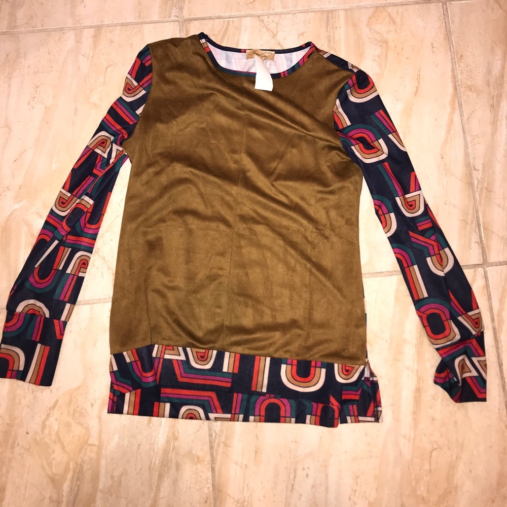 Mixed media suede top